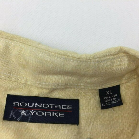 Roundtree & Yorke Mens Yellow Linen Solid Short Sleeved Shirt Size XL - Picture 6 of 7